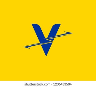 Initial V Letter Swoosh Bolt Electric Logotype