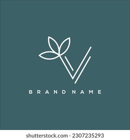 initial V line art leaf logo vector