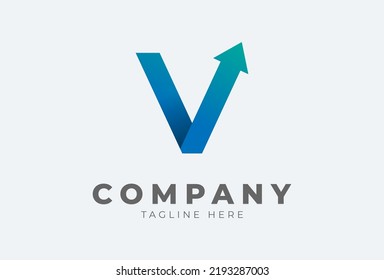 Initial V logo. letter V with arrow in gradient colour logo design inspiration, usable for brand and company logos