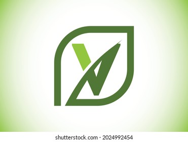 Initial V monogram alphabet with abstract leaf. Eco-friendly logo concept. Font emblem. Modern vector logo for ecological business and company identity