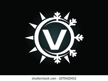 Initial V monogram alphabet with abstract sun and snow. Air conditioner logo sign symbol. Hot and cold symbol. Modern vector logo for conditioning business and company identity