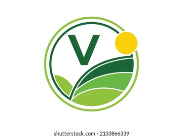 Initial V monogram alphabet with agriculture. agriculture logo design vector template. Font emblem. Modern vector logo for business.