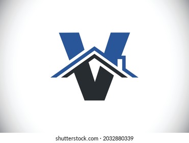 Initial V monogram alphabet with the roof. Home or house sign. Real estate logo concept. Font emblem. Modern vector logo for Real estate business and company identity.