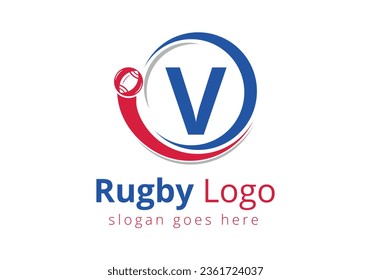 Initial V monogram alphabet with Rugby, Football Logo Combine With Rugby Ball Icon For American Soccer Club Symbol