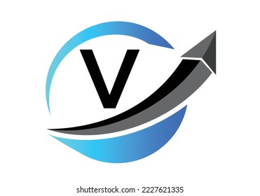 Diseño inicial de símbolo de monograma V incorporado con la flecha. Concepto de logotipo financiero o de éxito.

