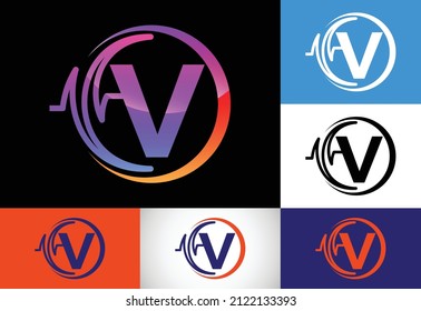 Initial V monogram with health Pulse. Heartbeat logo design. Logo for medical or health business