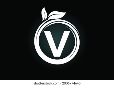 Alfabeto de monograma V inicial en una espiral con hojas verdes. emblema de letra. Símbolo de signo de icono de la naturaleza. Diseño de logotipo vectorial moderno para la atención de la salud empresarial, la naturaleza, la granja y la identidad de la empresa.