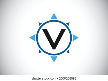 Initial V monogram letter alphabet in a compass. Font emblem. Compass logo sign symbol. Modern vector logo design for business and company identity.