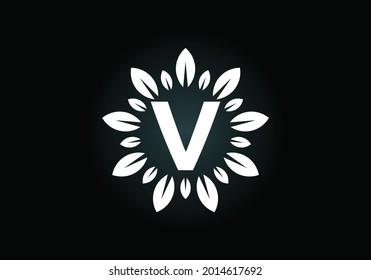 Initial V monogram letter alphabet with leaf wreath. Green leaf, flower logo design concept. Modern vector logo design for business, and company identity
