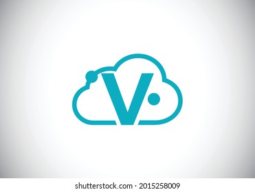 Initial V monogram letter alphabet with the cloud. Cloud computing provider service logo. Modern cloud technology vector logo design for business, and company identity.
