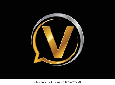 Initial V monogram letter alphabet with a bubble chat icon. Talking, chatting logo concept. Modern logo design for a consultancy business, and company identity.