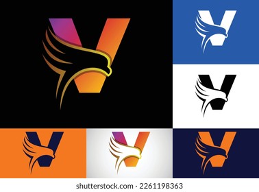Initial V monogram letter with Eagle head negative space symbol. Creative Eagle head logo design