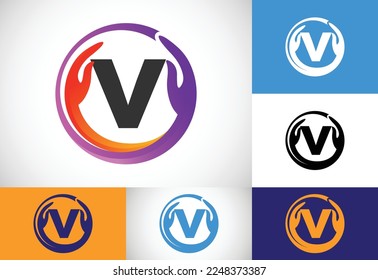 Initial V monogram letter with safe hands. Professional charity teamwork and foundation logo design