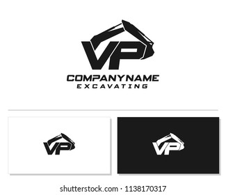 Initial V P excavator logo concept vector with arm excavator template vector.