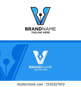 Initial V Pen Logo Design Template Inspiration, Vector Illustration.
