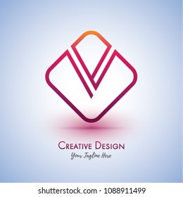 Initial V Rounded Rectangle Framed Letter Logo Design Vector with Gradient Colors