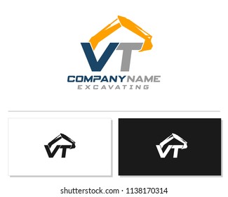 Initial V T excavator logo concept vector with arm excavator template vector.