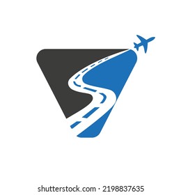 Initial V Travel Logo Design Based Alphabet Airplane Concept Vector Template