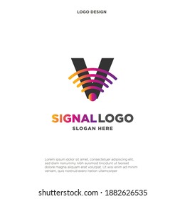 initial V wifi connection communication creative logo template vector illustration