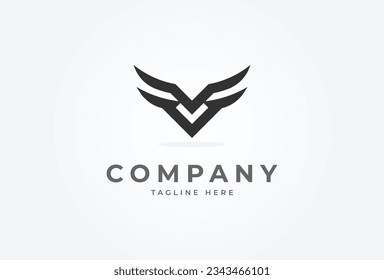 Initial V Wings logo. minimalist letter V with Wings design logo. vector illustration