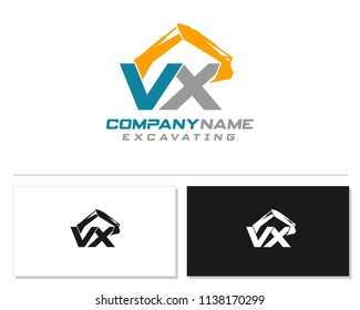 Initial V X excavator logo concept vector with arm excavator template vector.