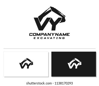 Initial V Y excavator logo concept vector with arm excavator template vector.