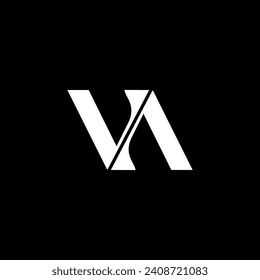 Diseño inicial del logotipo VA o AV, diseño inicial del logotipo VA con fondo negro, logotipo para empresa, comunidad o empresa.