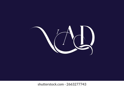 Diseño inicial del logotipo de la letra VAD. Diseño elegante del logotipo del monograma con los Elementos decorativos y la tipografía