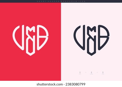 letras VB iniciales con el logotipo de corazón rojo y amor monograma de icono plano