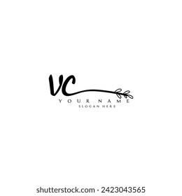 Initial VC logo handwriting floral typography ornament