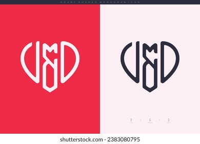 initial VD letters with red heart and love logo flat icon monogram concept