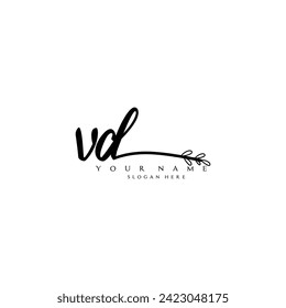 Initial VD logo handwriting floral typography ornament
