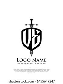 initial VE letter with shield style logo template vector