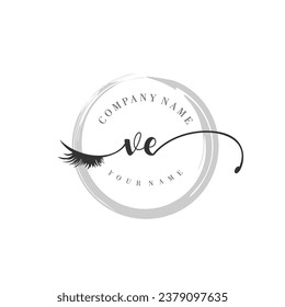 Initial VE monogram eye and eyelash handwriting