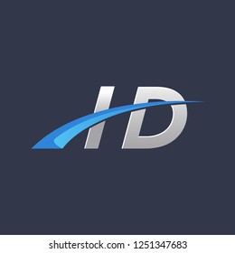 Initial vector letter ID logo designs, overlapping movement blue swoosh logo, metalic silver blue color on dark blue background