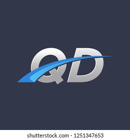 Initial vector letter QD logo designs, overlapping movement blue swoosh logo, metalic silver blue color on dark blue background