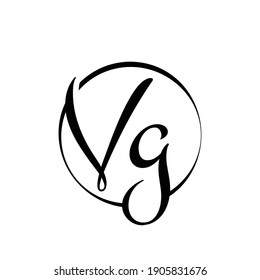 Initial VG Black Script Circle Letter Logo Design vector Template