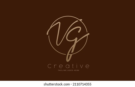 Initial VG Logo. hand drawn letter VG in circle with gold colour. usable for business. personal and company logos. vector illustration