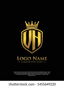 initial VH letter with shield style logo template vector