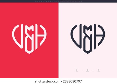 initial VH letters with red heart and love logo flat icon monogram concept