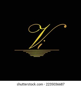 Initial VI logo signature elegant gold element