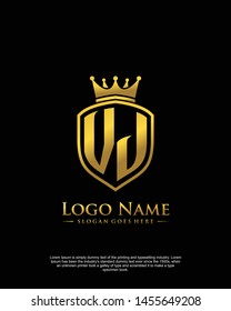 initial VJ letter with shield style logo template vector