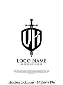 initial VK letter with shield style logo template vector