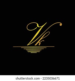 Initial VK logo signature elegant gold element