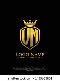 initial VM letter with shield style logo template vector