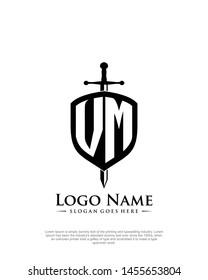 initial VM letter with shield style logo template vector