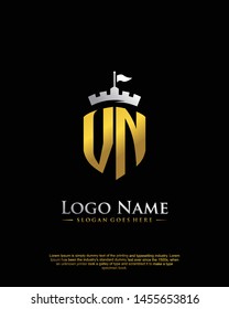 initial VN letter with shield style logo template vector