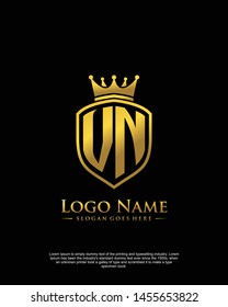 initial VN letter with shield style logo template vector
