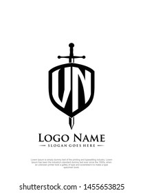 initial VN letter with shield style logo template vector