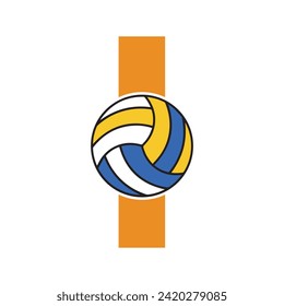Logotipo de voleibol inicial combinado con la plantilla de vector letra I